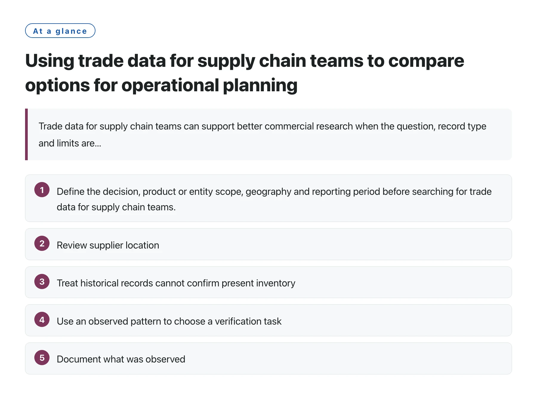 Using trade data for supply chain teams to compare options for operational planning——全文要点速览