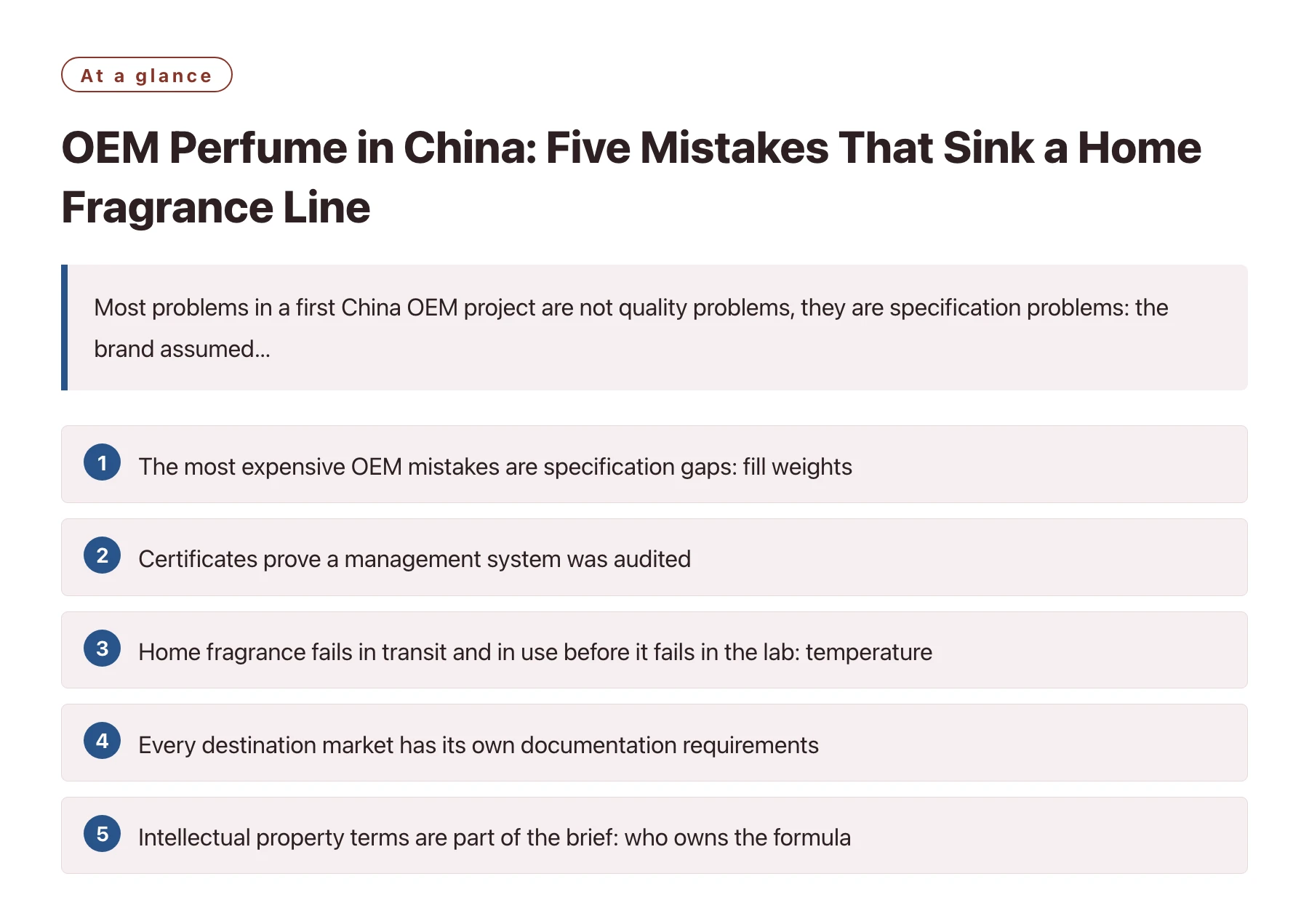 OEM Perfume in China: Five Mistakes That Sink a Home Fragrance Line——全文要点速览